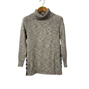 Leo & Nicole Womens Chunky Marled Knit Turtleneck Sweater S Gray Cozy Warm Cabin